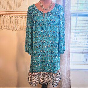 As U Wish Aqua Blue Boho Floral Dress | Tassels & Mixed Print | Size L
